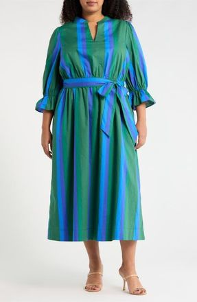 Sugarlips Dolary Stripe Sena Shirtdress in Emerald-Blues at Nordstrom, Size 1X