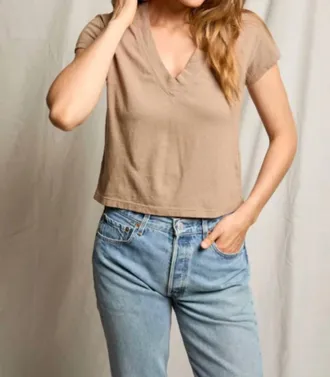 perfectwhitetee Womens Alanis Vneck Tee In Mocha