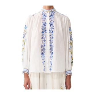 Camilla Blusa Abotonada de Cuello Alto - Baladas Bot&aacute;nicas - Blouses & Shirts - Mujer - Blanco - S