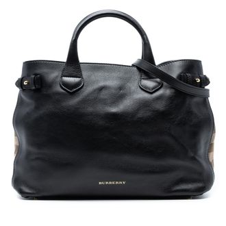 Burberry Tweedhandschoen Satchel van Middelgroot Leer en Huispatroon