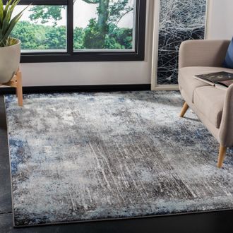 Safavieh Galaxy Machine Made Area Rug, Charcoal / Blue Contemporary Style Easy Care