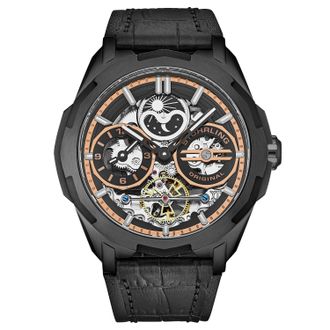 Stührling Mens Dual Time Automatic Navigator 46mm Skeleton - Black - One Size