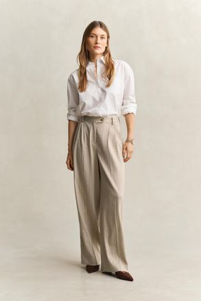 GANT Women Pinstriped Linen Blend Pants (42) OAT BEIGE