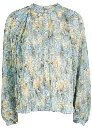 Veronica Beard Fennel Printed Chiffon Blouse - Blue - 12 (UK16 / XL)