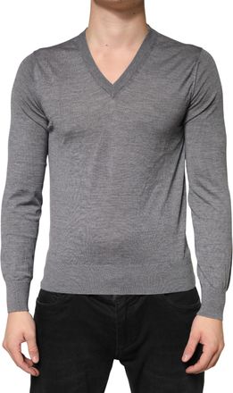 Dolce & Gabbana Gray Cashmere V-Neck Men Pullover Mens Sweater (Pre-Owned)