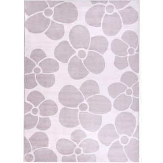 Beliani Area Rug Beige Fabric 160 x 230 cm Flower Pattern Living Room Bedroom Anti-Slip Bottom for Underfloor Heating AKYAKA