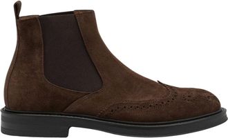 Elia Maurizi Schoenen, Heren, Bruin, 43 EU, Suède, Bruine Suède Chelsea Boot met Geperforeerde Details