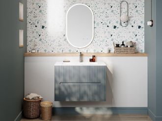 Vente-Unique Mobile bagno sospeso con lavabo da incasso scanalato azzurro 80 cm - PAVANI