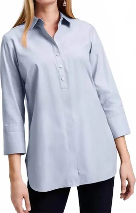 Foxcroft Madison No Iron Pinpoint 3/4 Sleeve Tunic In Light Blue