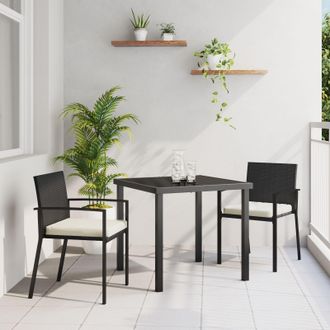 Berkfield Home 3 Piece Garden Dining Set Black Poly Rattan