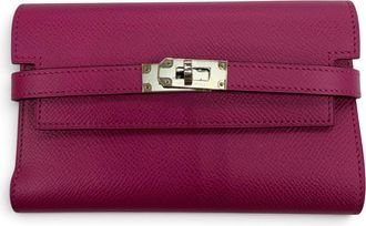 Herm&egrave;s Rose Purple Epsom Leather Wallet (Tri-Fold) (Pre-Owned)