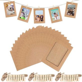 No Brand Marcos De Fotos De Papel - 30 Unidades - Para Colgar Fotos - 15,2 X 11,5 Cm - Con Cuerda Y Pinzas - Para Exhibir Postales, Tarjetas De Navidad Y Recue