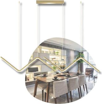 OEM L&aacute;mpara Colgante De Techo En Zigzag Dorada Con Led Integrado, Moderna, Para Isla