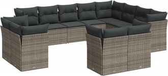 vidaXL Set De Sof&aacute;s De Jard&iacute;n 12 Pzas Con Cojines Rat&aacute;n Sint&eacute;tico Gris Vidaxl