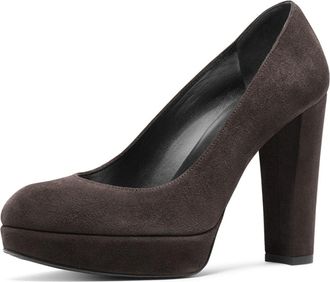 Generic Womens Platform Chunky Heels Pumps, Comfort Round Toe Slip-On Court Shoes, Classic Closed Toe Suede Party Wedding Dress High Heels Pumps Shoes,Brown,2