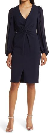 Vince Camuto Twist Long Sleeve Stretch Crepe Dress in Navy at Nordstrom Rack, Size 10