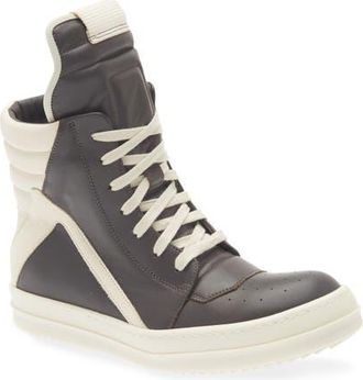 Rick Owens Geobasket High Top Sneaker in Dark Dust/milk/milk at Nordstrom, Size 39.5