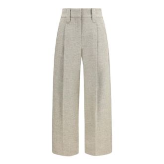 Brunello Cucinelli High-waisted geplooide broek - Dames - Broeken - Beige - Maat: XS Zijde