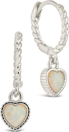 Sterling Forever Meredith Braided Opal Heart Drop Hoop Earrings