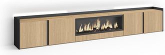 Skraut Home Skraut Home - Mueble Tv, Televisi&oacute;n, Muebles De Sal&oacute;n, Almacenaje, 315x35x50cm, Para Tv Hasta 80, Chimenea El&eacute;ctrica Xxl, Led, Estilo Moderno, Roble Y