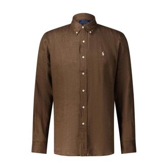 Polo Ralph Lauren Custom-Fit Linnen Overhemd - Heren - Casual Overhemden - Bruin - XL - Linnen - Overhemden