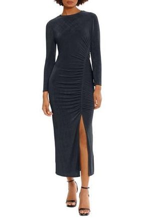 Maggy London Long Sleeve Ruched Slit Dress in Black Beauty at Nordstrom Rack, Size 8