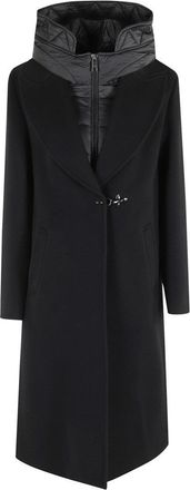 Fay Long Black Coat With Quilted Bib