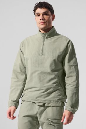 Alo | Light Weight Takeaway Track Pullover Top in Limestone Green, Size: Large