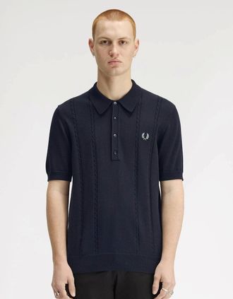 Fred Perry Mens Fred Perry Mens Cable Knitted Polo Shirt - Navy 608 - Black - Size: 42
