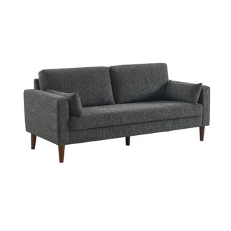 Sweeek Sof&aacute; de madera de hevea y tela chenilla, 3 plazas, gris oscuro
