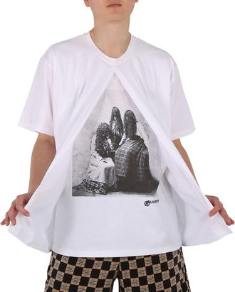 Burberry Mens Optic White Victorian Portrait Print Cotton Oversized T-shirt, Size XX-Small