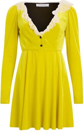 Philosophy di Lorenzo Serafini Korte gele jurk met kanten details - Dames - Korte kleedjes - Geel - XS - Polyester - Kleedjes