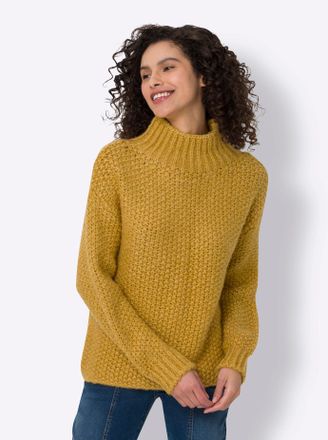 Heine Strickpullover HEINE Pullover, Damen, Gr. 34, gelb (ocker, meliert), 57% Polyacryl, 22% Polyester, 11% Wolle, 10% Viskose, unifarben, Pullover Strickp