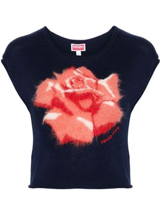 Kenzo floral intarsia-knit top - Blue