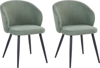 Beliani Conjunto De 2 Sillas De Comedor Tapizadas Sin Reposabrazos Dise&ntilde;o Retro Base De Metal Verde Claro Moundville
