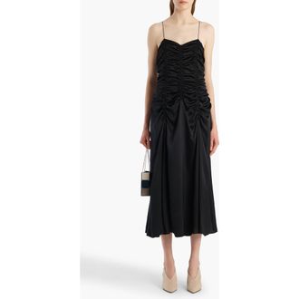 Khaite Raina Ruched Silk Midi Slipdress in Black at Nordstrom, Size X-Small