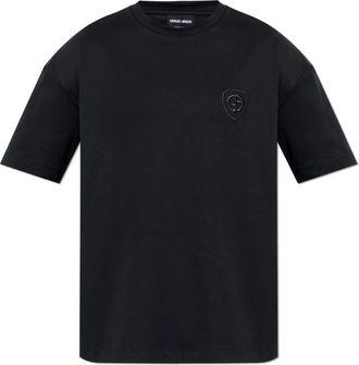 Giorgio Armani T-shirt met geborduurd logo - Heren - T-shirts - Zwart - 2XL - Katoen - Tops
