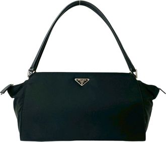 Prada Black Nylon Leather Shoulder Bag Tote Bag (Pre-Owned)