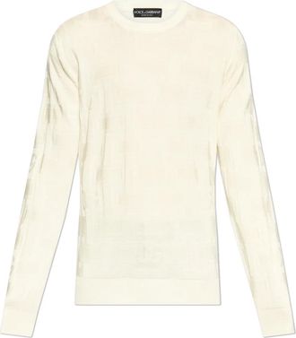 Dolce & Gabbana Trui met monogram - Heren - Ronde hals truien - Beige - M - Truien & Vesten
