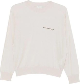 PESERICO Off-White Embellished Crew-Neck Sweater - Dames - Ronde hals truien - Wit - M - Kasjmier - Truien & Vesten