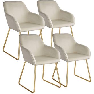 TecTake Dining Chair Jeane Set Of 4 - Velvet Look Cream/Gold in Cream | Size: 4 Pack