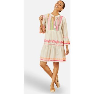 Yumi Embroidered Cotton Tunic Dress in Beige at Nordstrom, Size 4