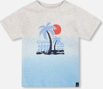 Deux par Deux Organic Cotton Short Sleeve Beach Graphic Gradient T-Shirt in Grey Mix To Blue Gradient at Nordstrom, Size 24M