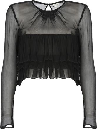 Elisabetta Franchi Black Semi-Transparent Ruffle Blouse