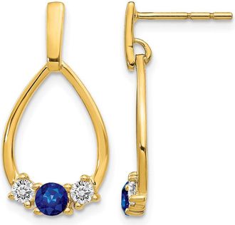 Diamond2Deal 14k Yellow Gold 1/3 Ct Lab Grown Diamond and Created Sapphire Dangle Teardrop Earrings