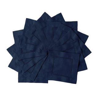 Solino Home Cotton Linen Hemstitch Cocktail Napkins Set of 12, 6 x 6 Inch for Dining Table, Holiday and Everyday Table Decor in Navy at Nordstrom