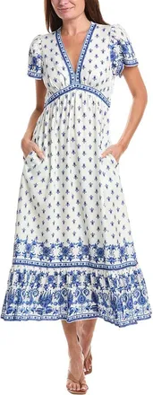 Max Studio Flutter Sleeve V-Neck Empire Waist Linen-Blend Maxi Dress