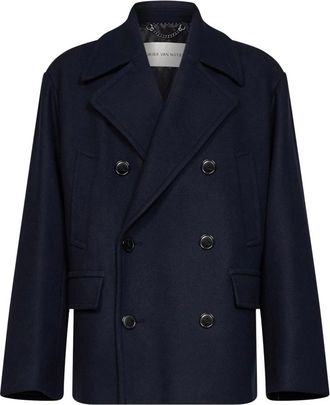 Dries Van Noten Heren, Mantels, Blauw, Maat: L Wol