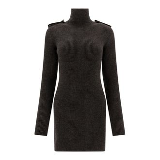 Alexander McQueen Kleedjes, Dames, Grijs, M, Wol, Geribbelde Mini Jurk