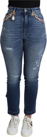 Dolce & Gabbana Blauwe Versierde Skinny Broek - Dames - Skinny Jeans - Blauw - 2XS - Katoen - Jeans